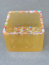 Load image into Gallery viewer, Sunny Yellow Square Pot with Chunky Glitter Hearts &amp; Stars
