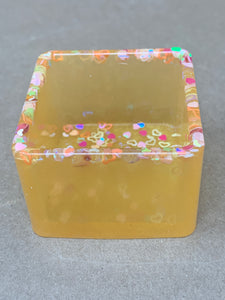 Sunny Yellow Square Pot with Chunky Glitter Hearts & Stars