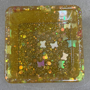 Golden Yellow Square Pot with Butterfly Glitter