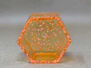 Orange Hexagonal Tiny Pot with Chunky Triangle Glitter