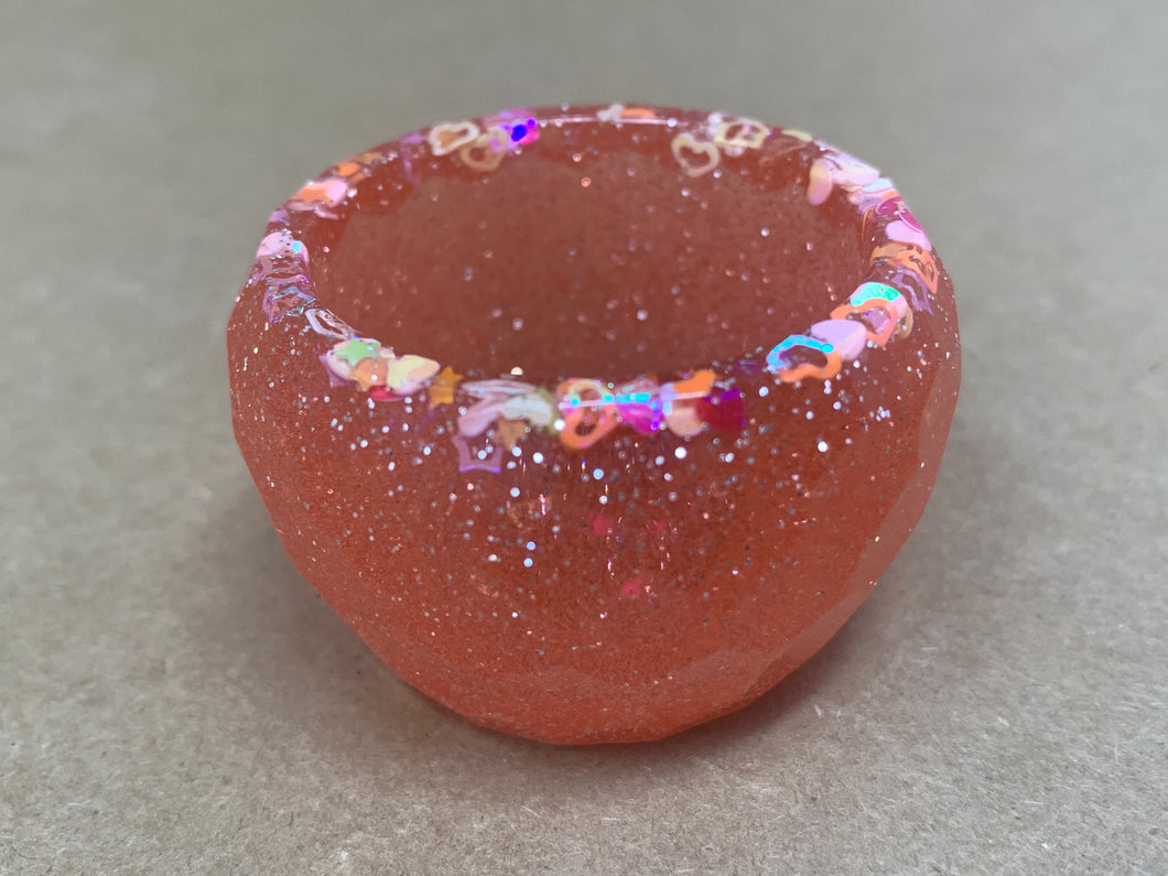 Coral Ring Dish with Chunky Hearts & Stars Glitter