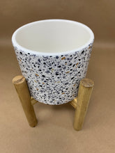 Load image into Gallery viewer, Speckled Ceramic Pot with Wooden Stand - Small
