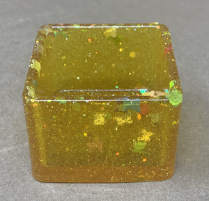 Golden Yellow Square Pot with Butterfly Glitter