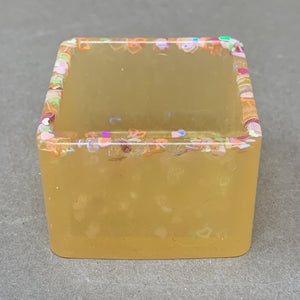 Sunny Yellow Square Pot with Chunky Glitter Hearts & Stars