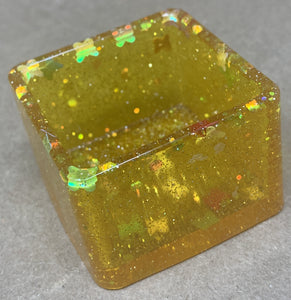 Golden Yellow Square Pot with Butterfly Glitter