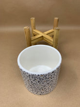 Load image into Gallery viewer, Speckled Ceramic Pot with Wooden Stand - Small
