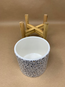 Speckled Ceramic Pot with Wooden Stand - Small