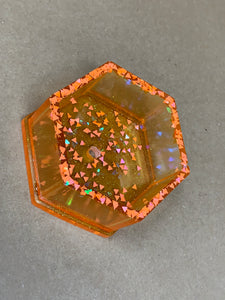 Orange Hexagonal Tiny Pot with Chunky Triangle Glitter