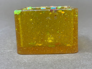 Golden Yellow Square Pot with Butterfly Glitter